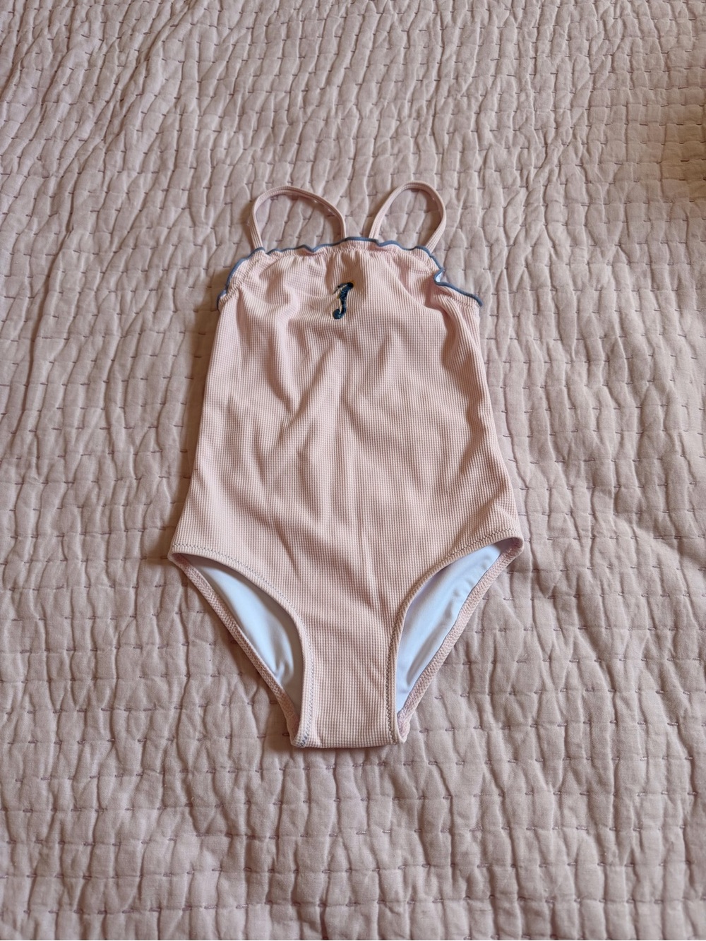Zara Peach One-Piece Swimsuit with Blue Trim